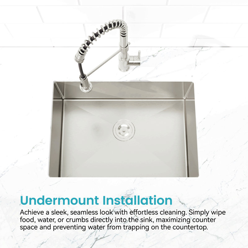 Évier de cuisine en acier inoxydable, à simple cuve, lavabo encastré à la main en nickel brossé, avec bonde et crochet standard Us