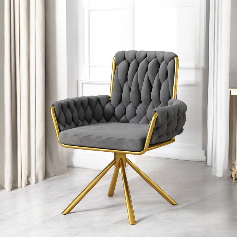 Helmville Tufted Velvet Metal Armchair (1Pcs), Grey, 1