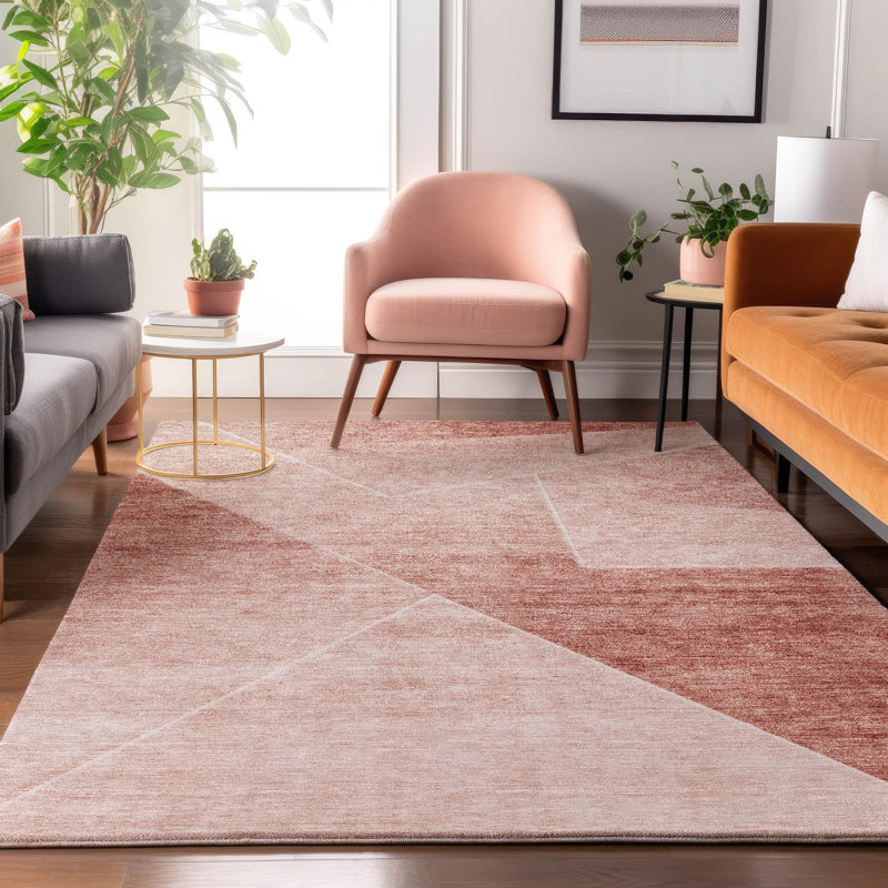 Premium Machine Washable Prisco Salmon Rug, Rectangle 8' x 10'