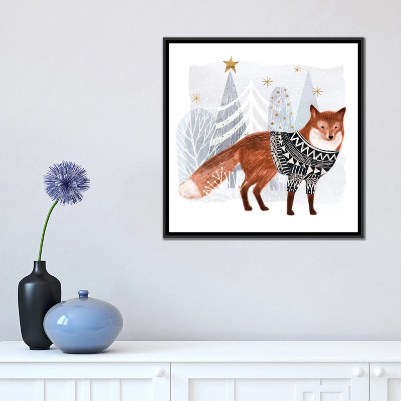 «Cozy Woodland Animal I», impression sur toile, H 18 po x l 18 po x P 1,5 po, Toile avec cadre noir