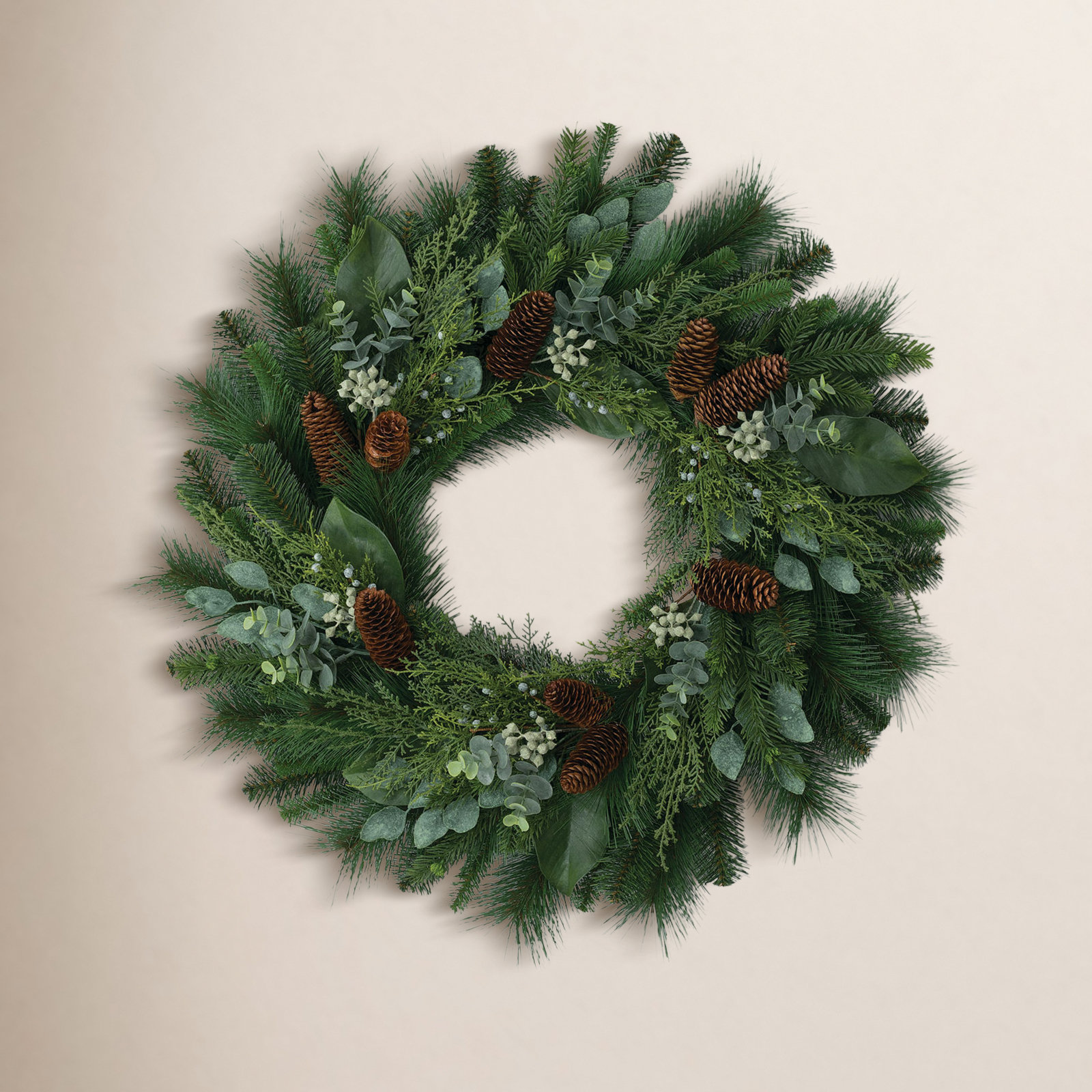 Artificial Mix Pine & Eucalyptus Wreath, 30" H x 30" W x 7.5" D