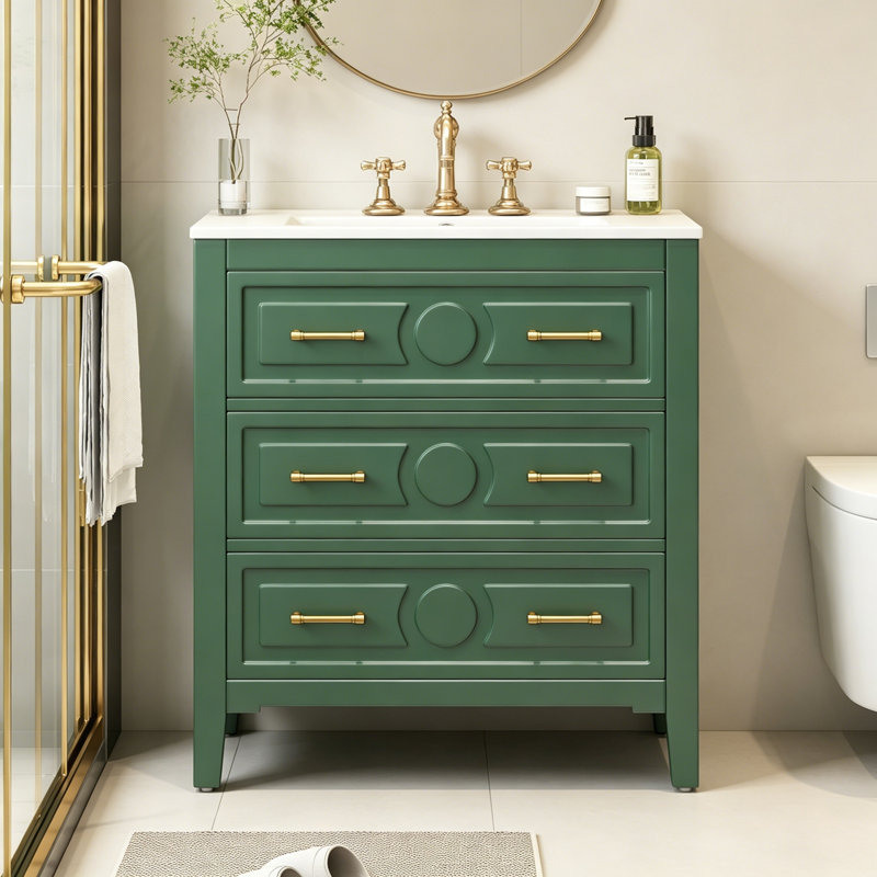 Meuble-lavabo avec lavabo et 3 tiroirs, Green