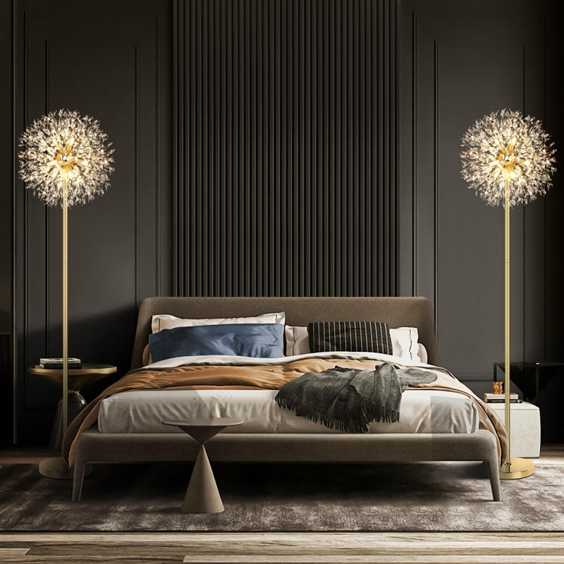 Lampe sur pied en cristal 69 po pour salon, lampe sur pied moderne avec cristaux K9 738PCS, grand lampadaire, Argent argent