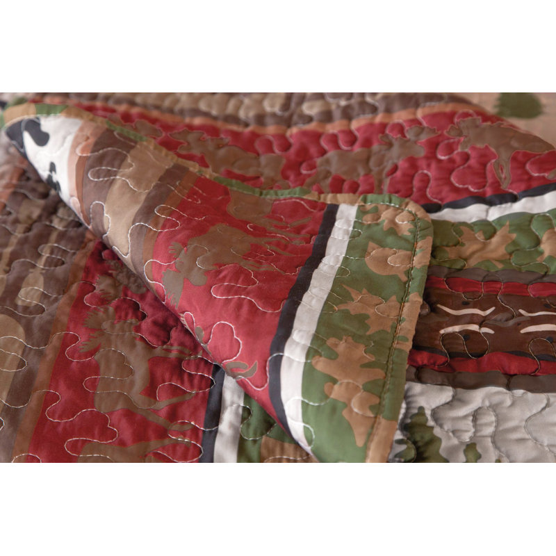 Rustic Brown and Red Microfiber Full Quilt Set