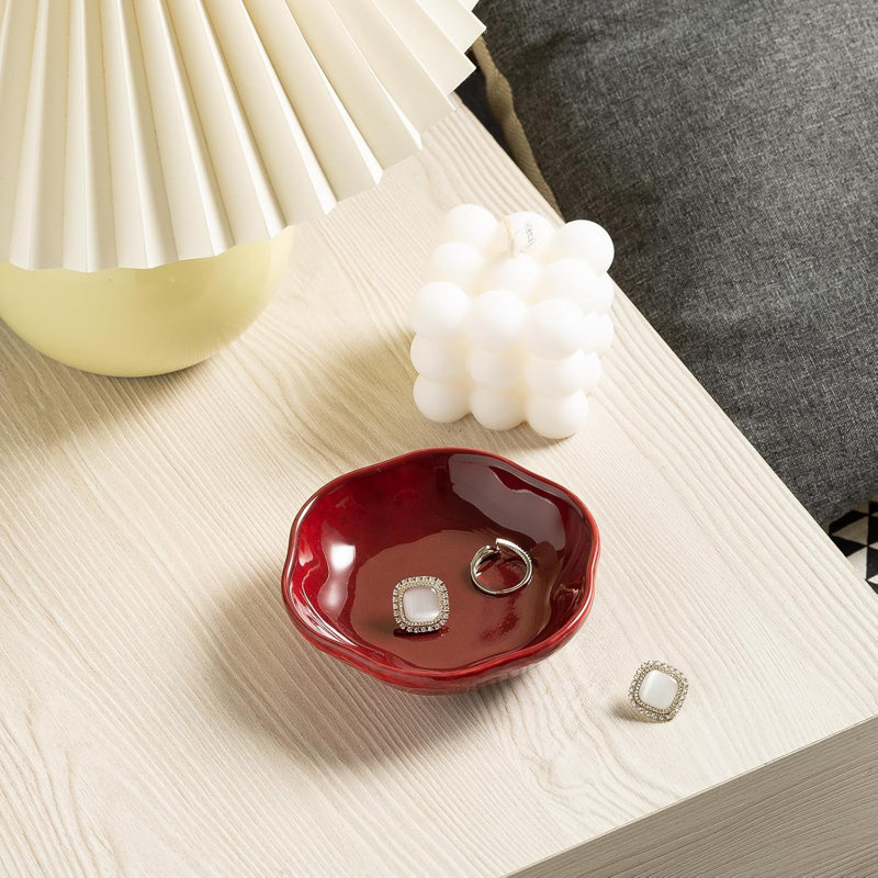 Red Ceramic Flower Ring & Jewelry Dish