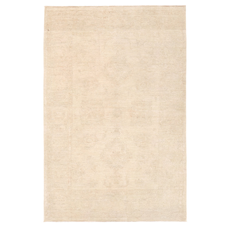 Tapis zone en laine ivoire/beige 3 pi 9 po x 5 pi 9 po à la main one-of-kind noué la oushak Vegetable Dye