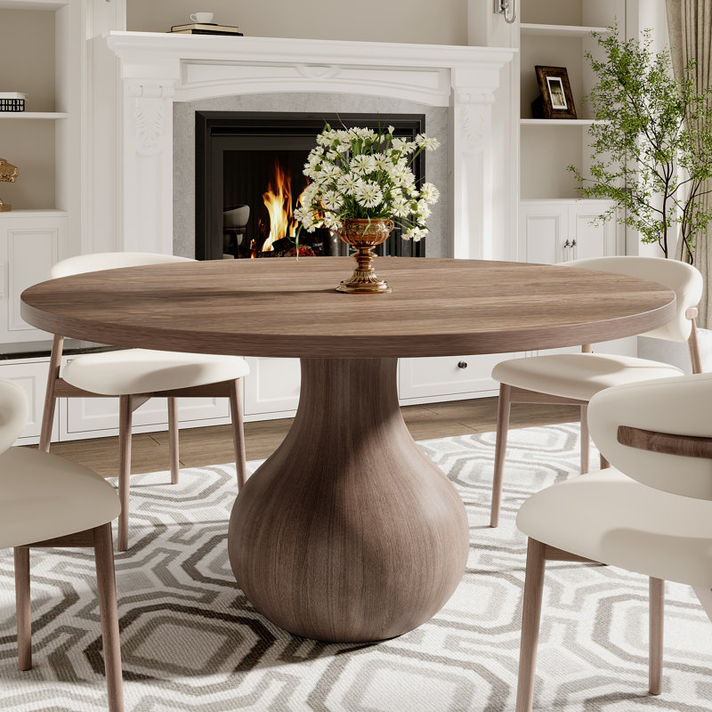 Round Solid Wood Pedestal Dining Table, 29.52"H x 59.05"L x 59.05"W