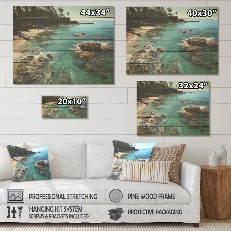 Aerial Coral Paradise Tropical Beaches Unveiled II - Beach On Wood Print, 10" H x 20" W x 0.78" D