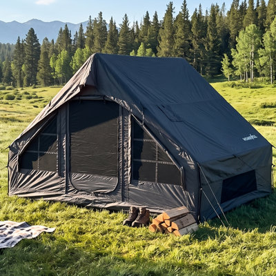 Inflatable Glamping Tent with Air Beam Structure, Spacious Camping Shelter with Waterproof Oxford Fabric, Mesh Windows and Complete Accessories