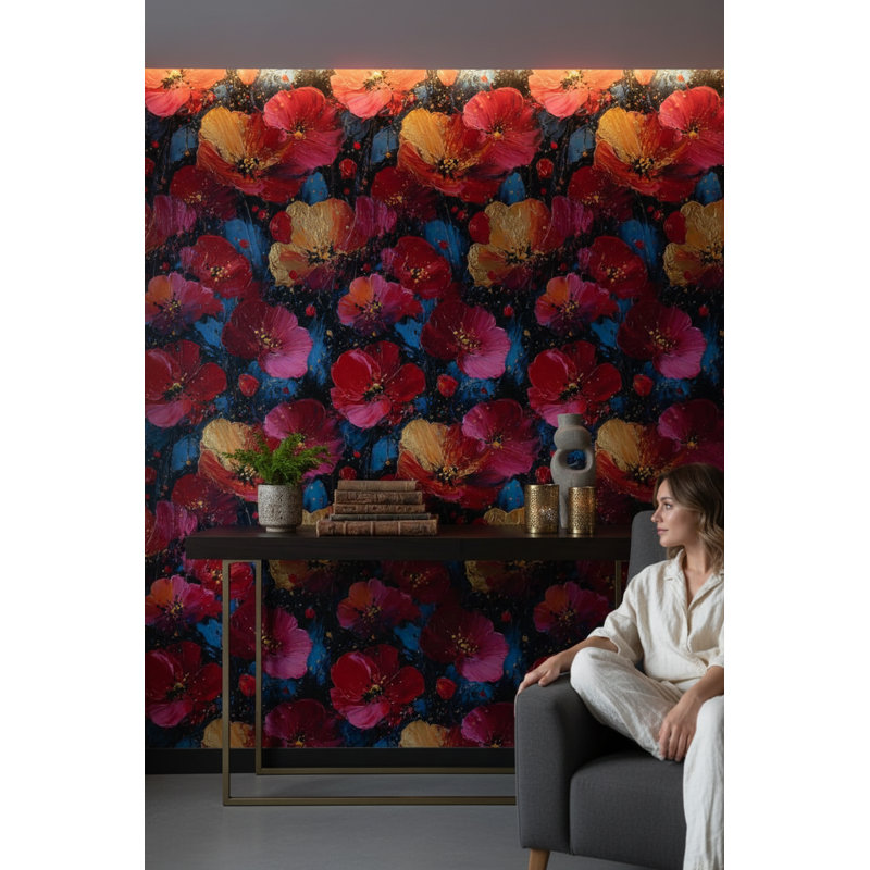 Papier peint floral abstrait, décoration murale vibrante
