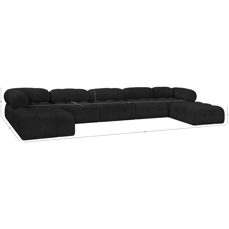 Canapé modulaire 170 po Ames, Tissu bouclé noir