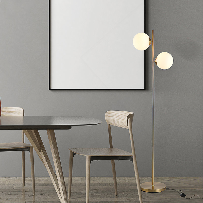 Lampe sur pied avec abat-jour en verre 2 pièces, lampe décorative portative moderne, blanc