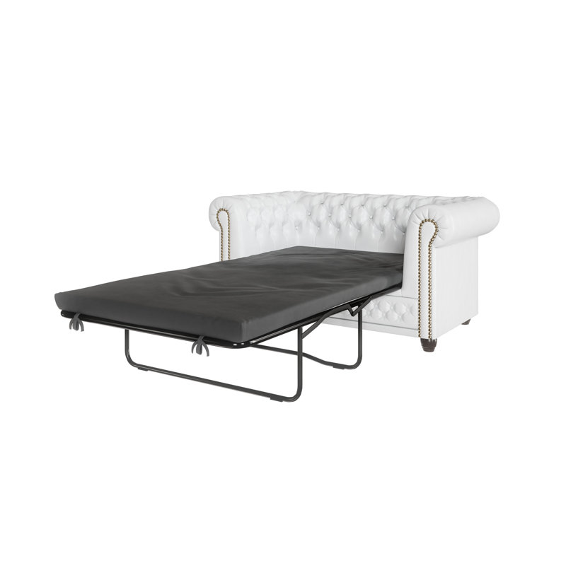 Chesterfield  Sofa 2 Seater with Sleeping Function Made of Vegan Leather with Solid Wood Legs, White