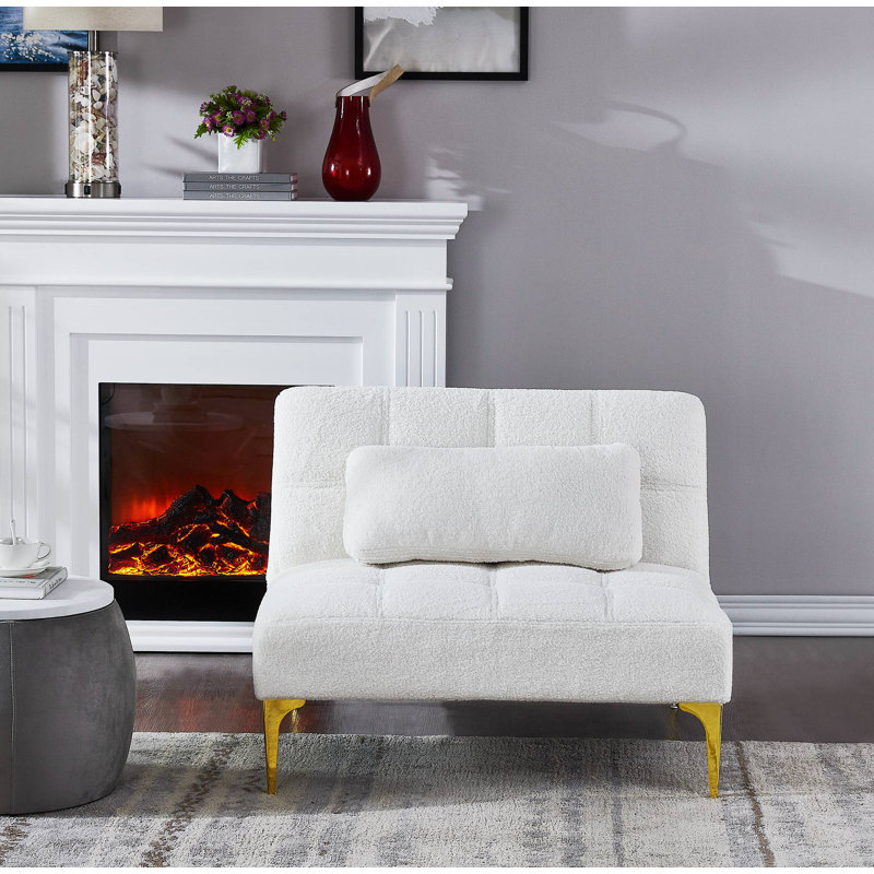 Terresia Upholstered Accent Chair with Ottoman, White Teddy