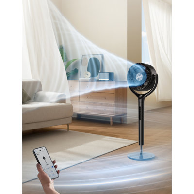 DREO 9 po Ventilateur de plancher à piédestal intelligent avec télécommande, 9 vitesses, 20 Db silencieux, oscillation 3D à 120 °, hauteur réglable de 37 "à 42" gris