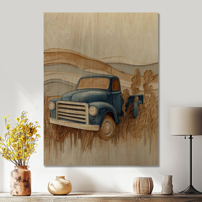 Camion de ferme bleu vintage II - Décoration murale en bois de style campagne