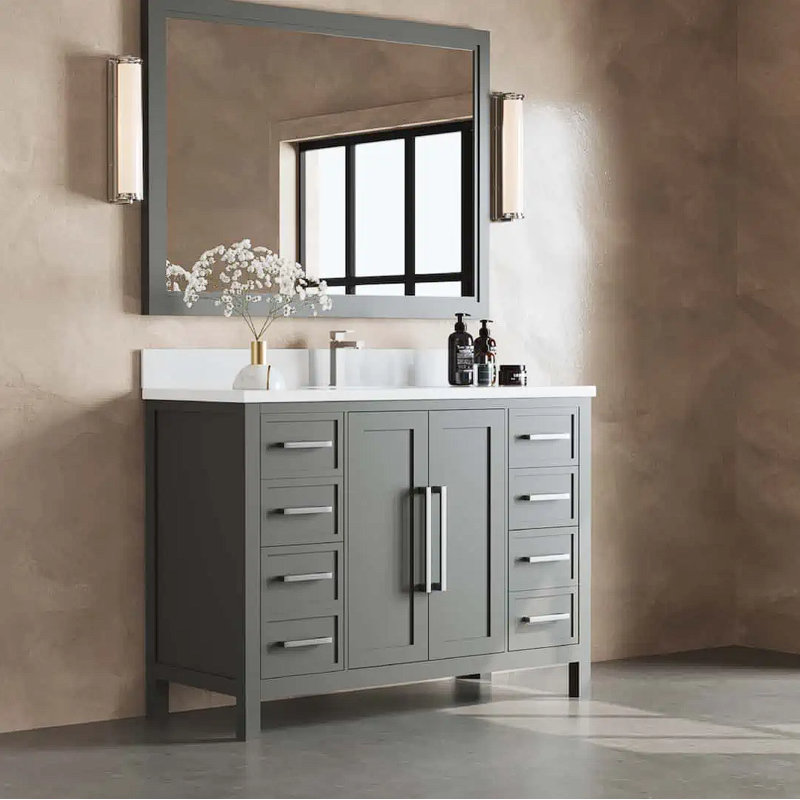 Ensemble de meuble-lavabo simple 48 po, Chrome, Gris foncé, Gris foncé