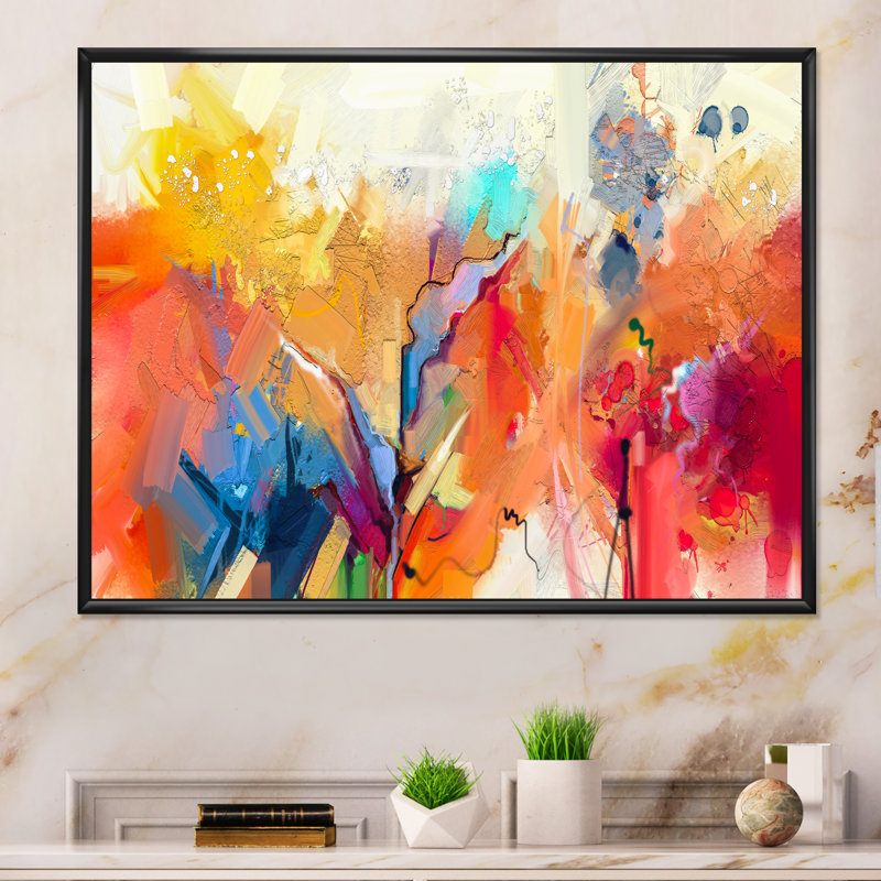 Abstrait pinceau printanier, bouquet de fleurs, reproduction de cadre flottant sur toile, H 8 po x l 12 po x P 1 po
