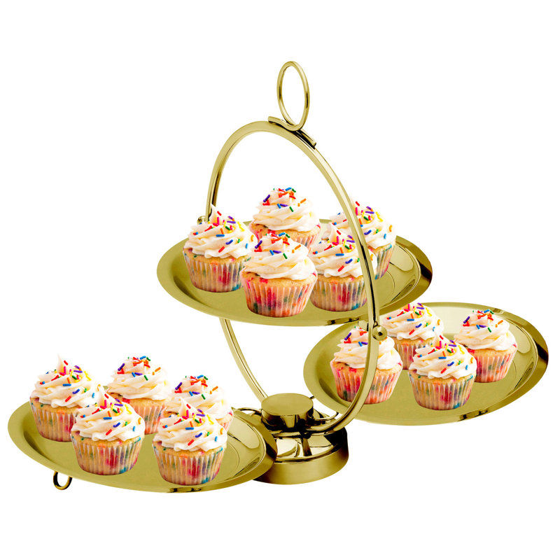 Round Gold Foldable Tiered Serving Stand