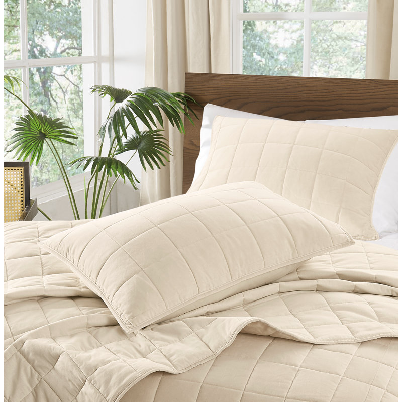 Ensemble de courtepointe en velours de coton matelassé Brooklyn, Blanc cassé / blanc