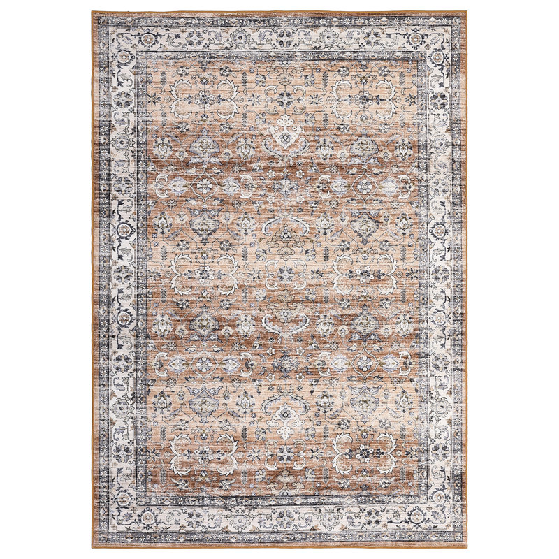 Oriental Machine Washable Rug with Rubber Backing for Living Room Vintage Non-Slip Dining Room Rug Easy-Cleaning Floor Carpet for Bedroom