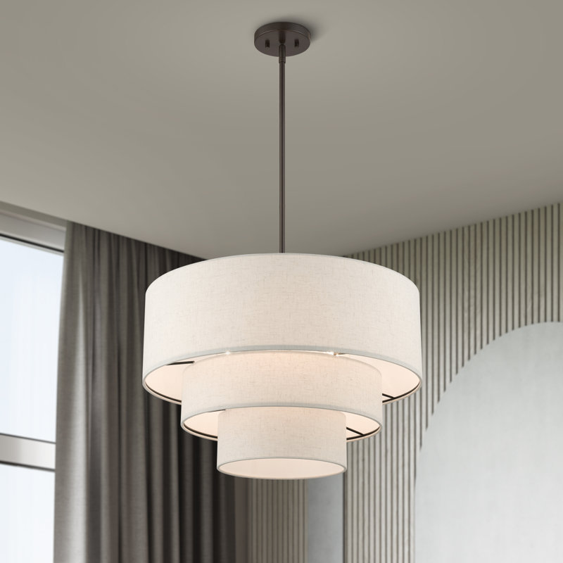 Bertan 4-Light Dimmable Adjustable Height Tiered Chandelier, Beige, English Bronze