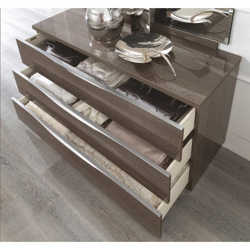 Silver Birch Bedroom Set With Double Dresser, 6 Pcs: Bed, Chest, Dresser, Mirror, 2 Nightstands, Queen