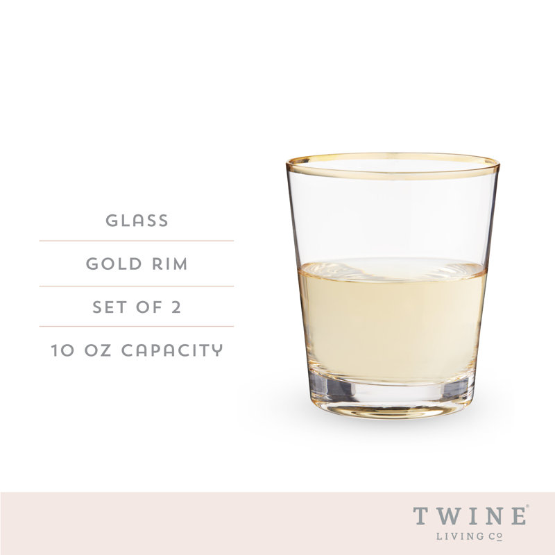 Gold Rimmed Clear Glass 10oz Lowball Tumbler Set