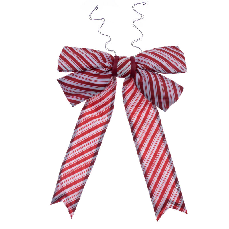 Vickerman 36" x 45" Red-White Nylon Outdoor Christmas Bow with UV Treated Material and Wire to Hang.