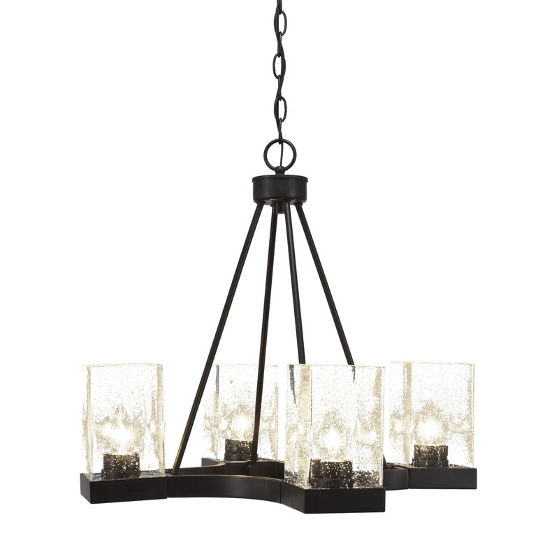 Karson 4 Light Uplight Chandelier Shown With 4" Square Clear Bubble Glass, Espresso