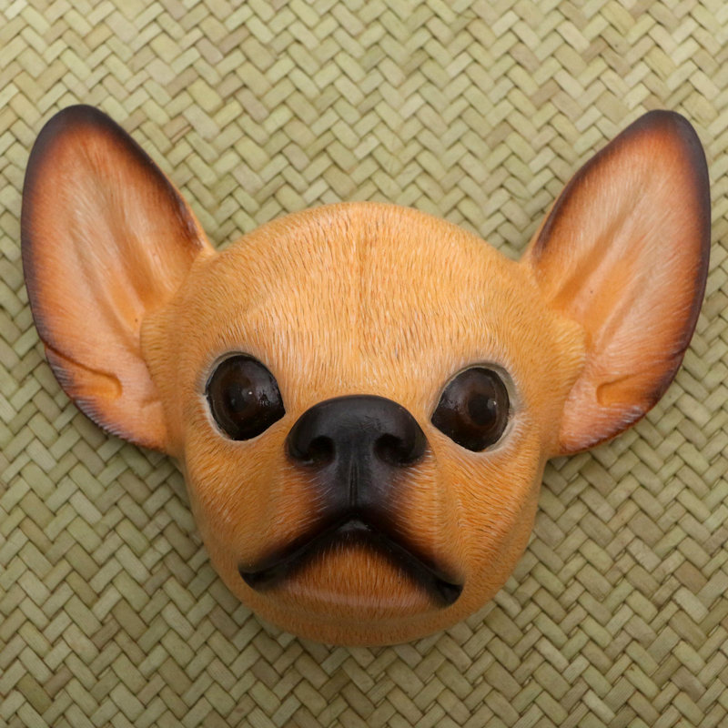 Handmade Courageous Chihuahua Wood Mask Sculpture