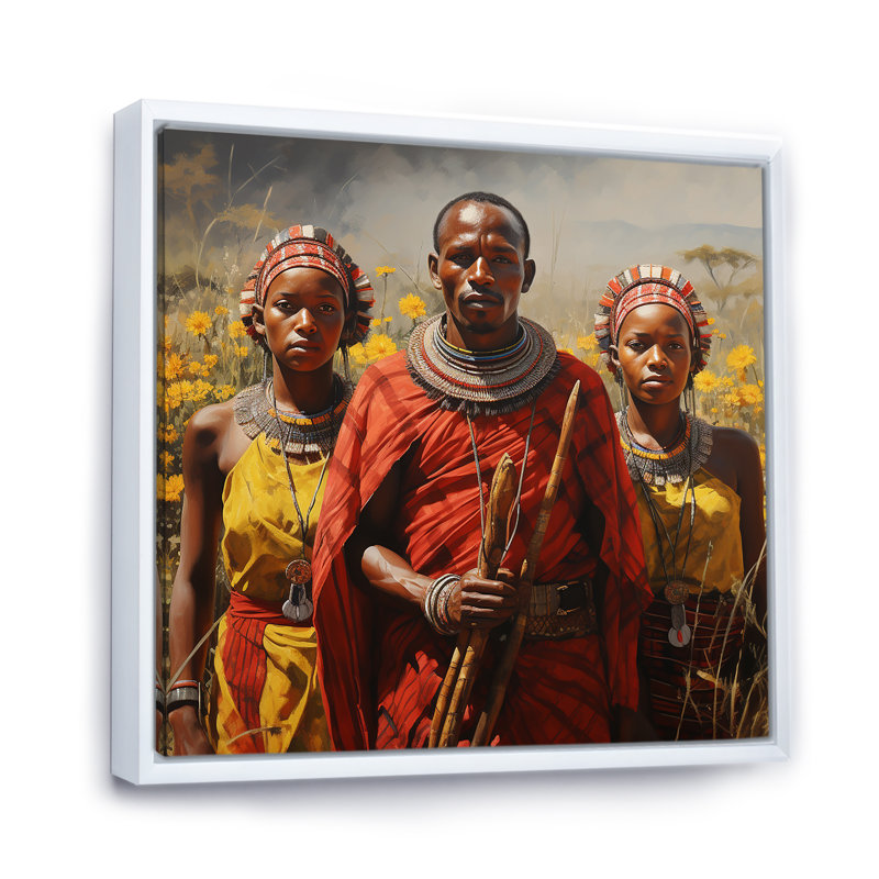 Art mural africain, «Vibrance III» - Balenciaga, Cadre flottant blanc, H 30 po x l 30 po