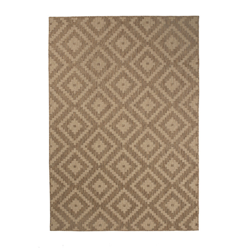 Tapis décoratif intérieur/extérieur à motif géométrique brun Wamsley, Rectangle 2 pi x 3 pi