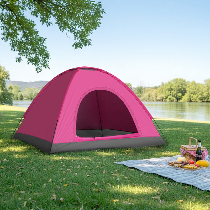 3-Person Dome-Shaped Portable Camping Tent, Pink