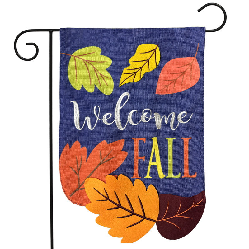 Welcome Fall Leaves Burlap Garden Flag 12x18