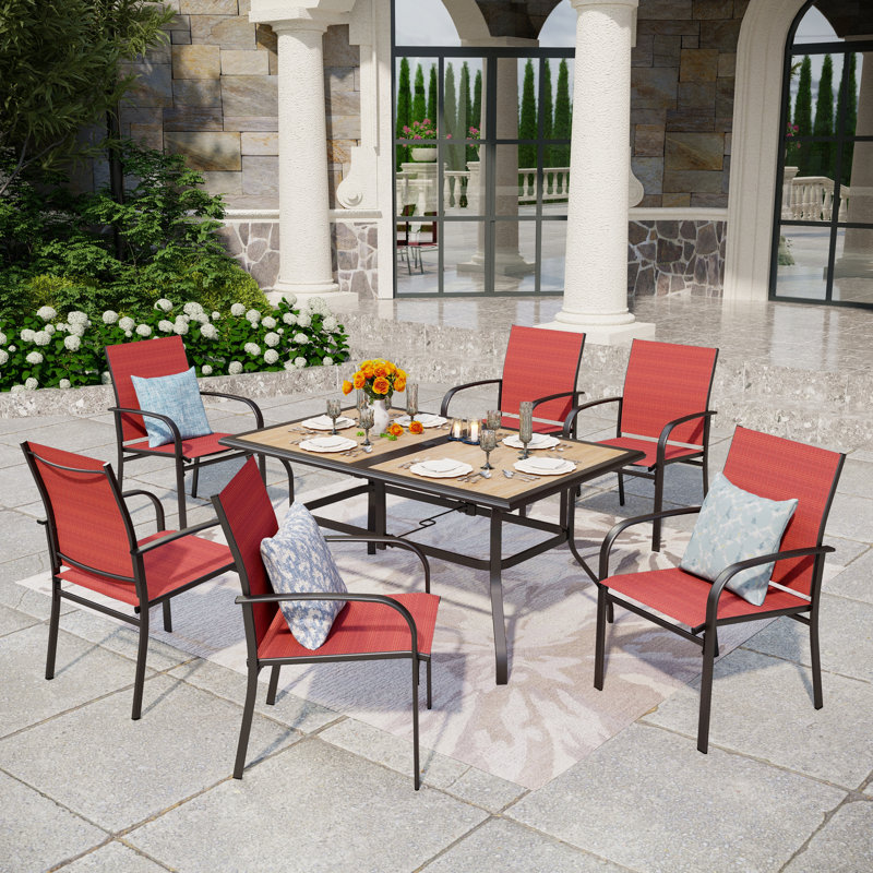 Argyri 6 - Person Patio Dining Set with Rectangular Table, Red