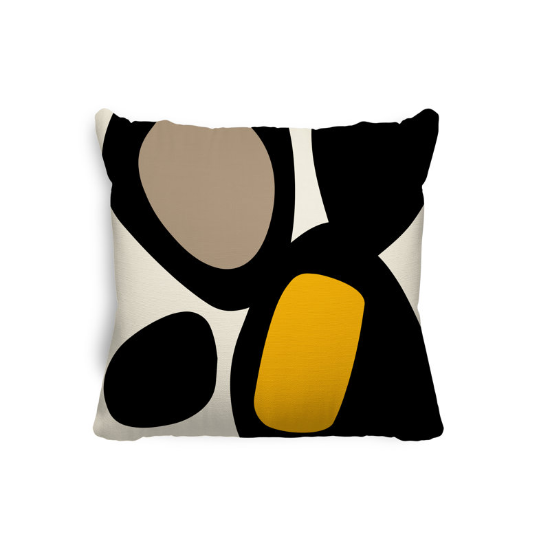 Lara Abstract Outdoor Reversible Throw Pillow, 19" x 19", Yellow/Off White