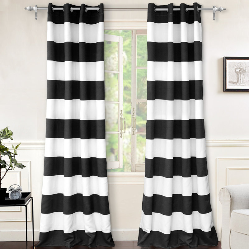 Eastcote Striped Room Darkening Grommet Curtains, 52" W x 96" L, Indigo Black