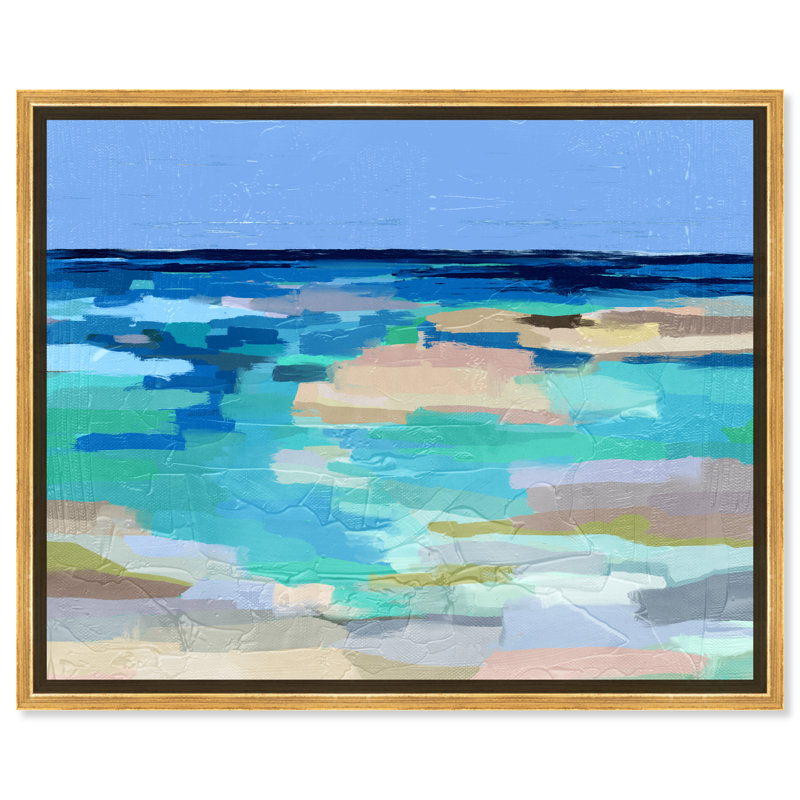 «Abstract Sea Beach Coastal Blue», cadre photo, H 16 po x l 20 po x P 1,75 po, Cadre flottant doré