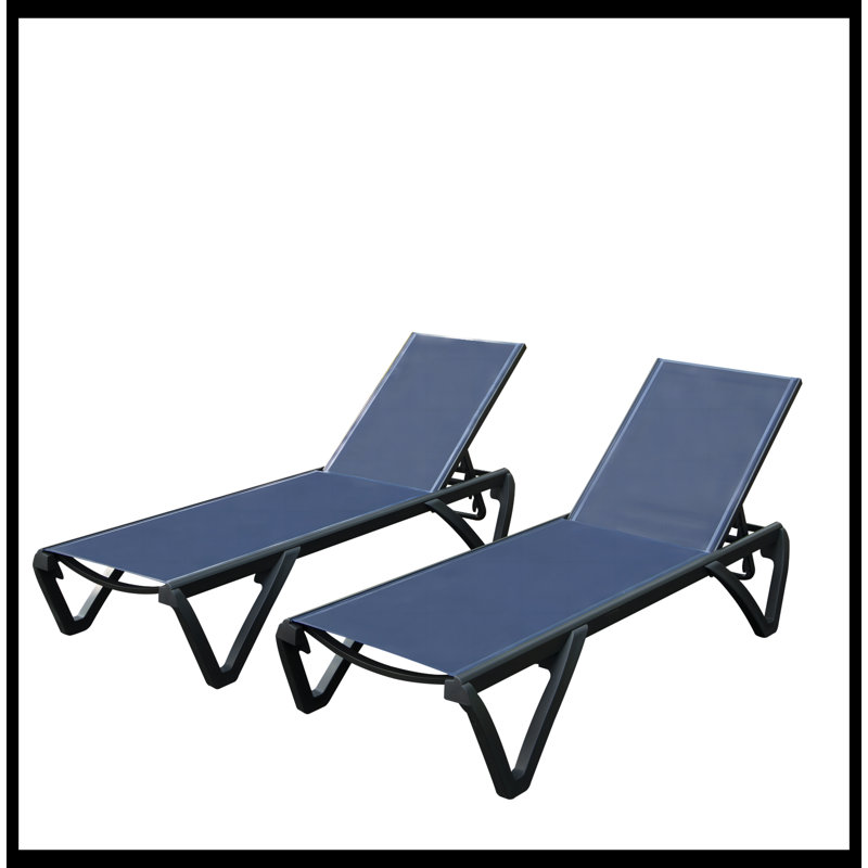 Foxley Outdoor Metal Chaise Lounge Set, Gray/Navy Blue