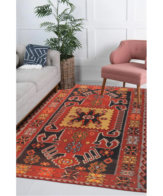 Tapis rouge marocain décoratif tissé, Rectangle 9 pi 9 po x 13 pi 2 po