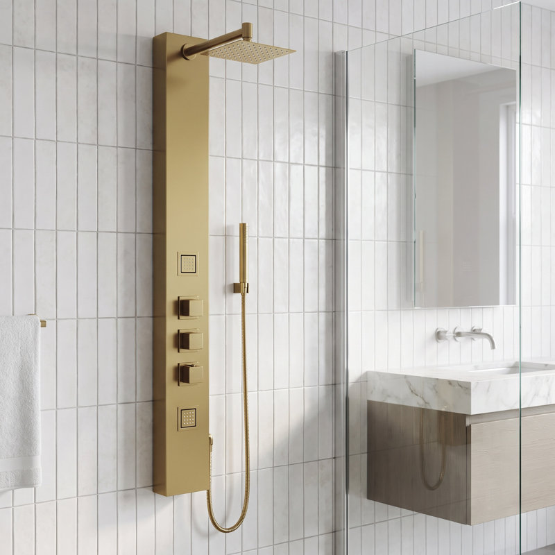 Rector 55" H X 6" W EZDivert™ 2-Jet Shower System with Hand Shower Wand and Adjustable Shower Head, Matte Brushed Gold