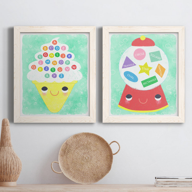 «Ice Cream Alphabet», peinture sur toile 2 pièces, H 37,5 po x l 55 po x P 1,5 po, Cadre blanc