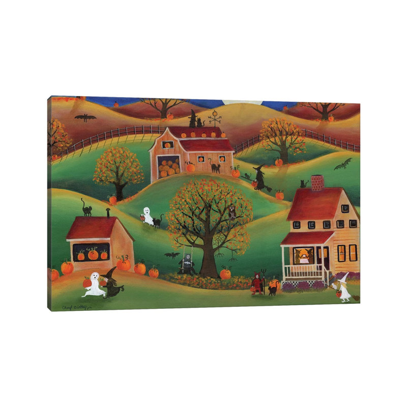 Halloween Autum Pumpkin Farm by Cheryl Bartley - Painting on Canvas, Wrapped Canvas, 30.48cm H x 45.72cm W x 1.91cm D