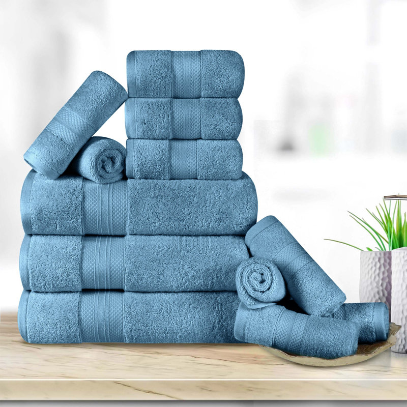 Collection de serviettes finlandaises en peluche 100% turque, Bleu denim, Ensemble de 12 serviettes