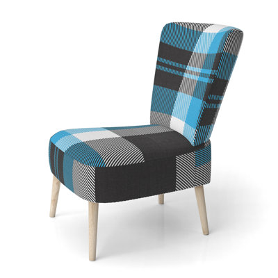 Silver And Blue Checked Tartan - Upholstered Patterned Accent Side Chair