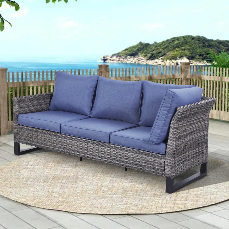 Deb 71.26'' Wide Straight Patio Sectional with Cushions, Blue