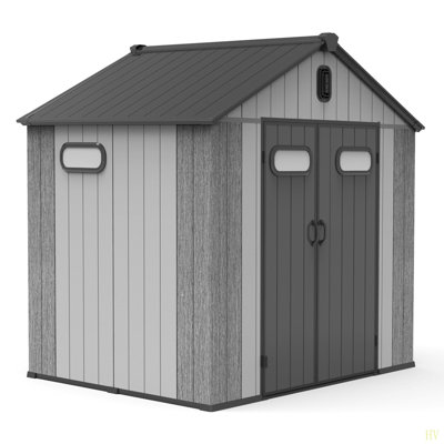 8X6ft Resin Outdoor Storage Shed With Lockable Door, Waterproof Outside Sheds With Windows & Vents, Heavy-Duty Plastic Tool Storage Shed For Patio Furniture, Lawn Mower, Bike