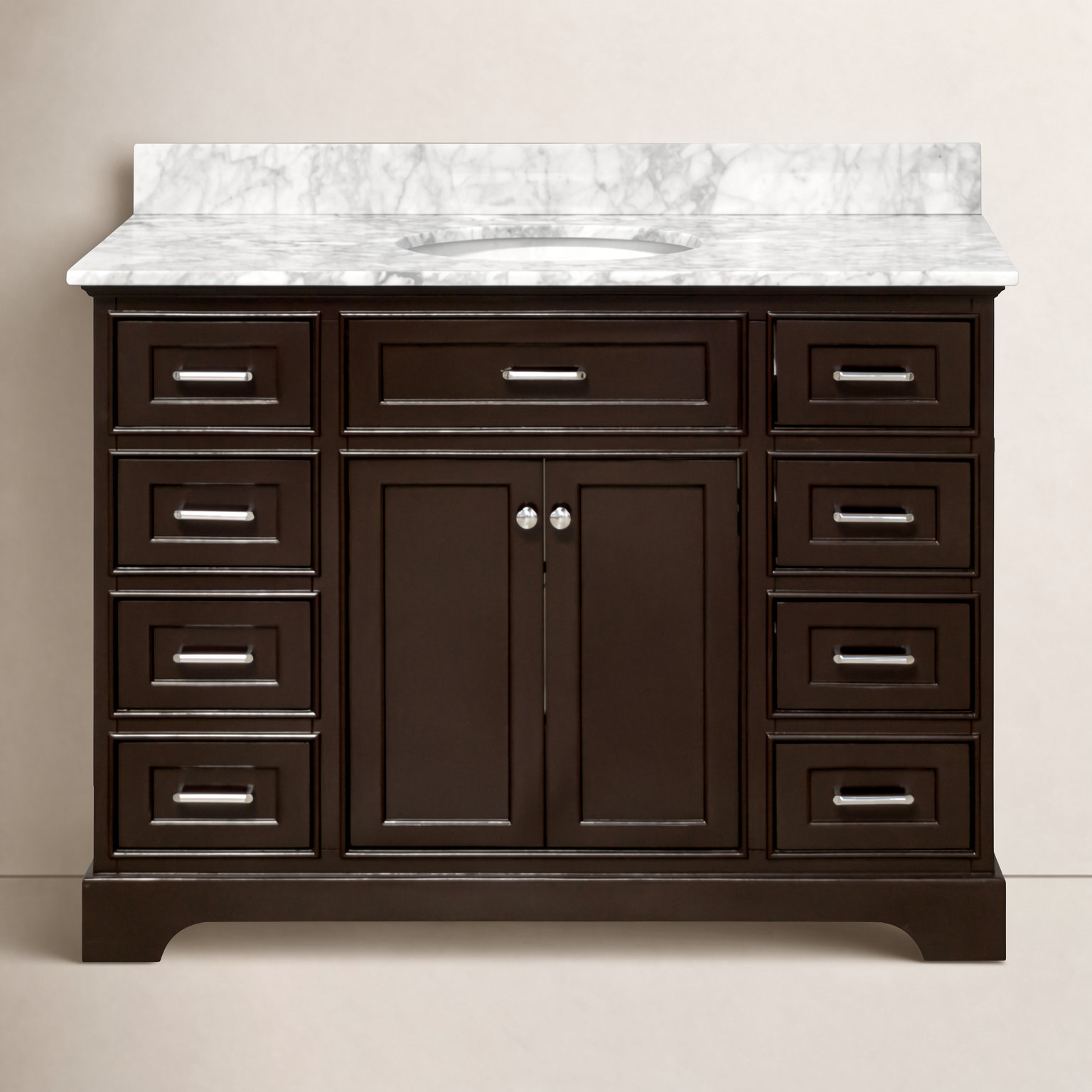 Ronnie 48'' Single Bathroom Vanity, Chocolate, Carrara Marble
