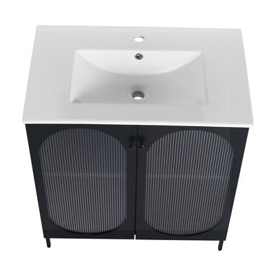 Meuble-lavabo simple 30,01 po avec plateau en bois massif Taij